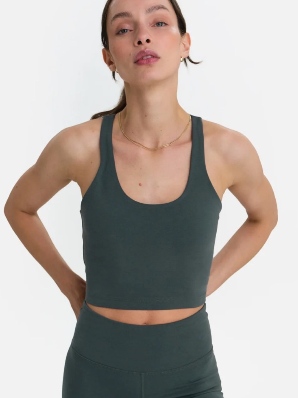 MATE the Label Forest Green Organic Stretch Racer Sports Bra Tank